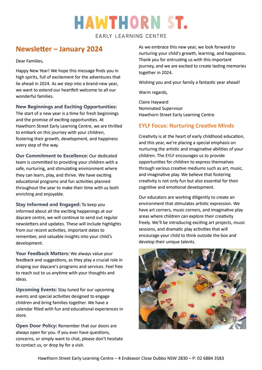 January 2024 Hawthorn Street newsletter cover