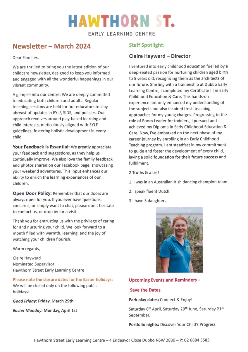 March 2024 Hawthorn Street newsletter cover