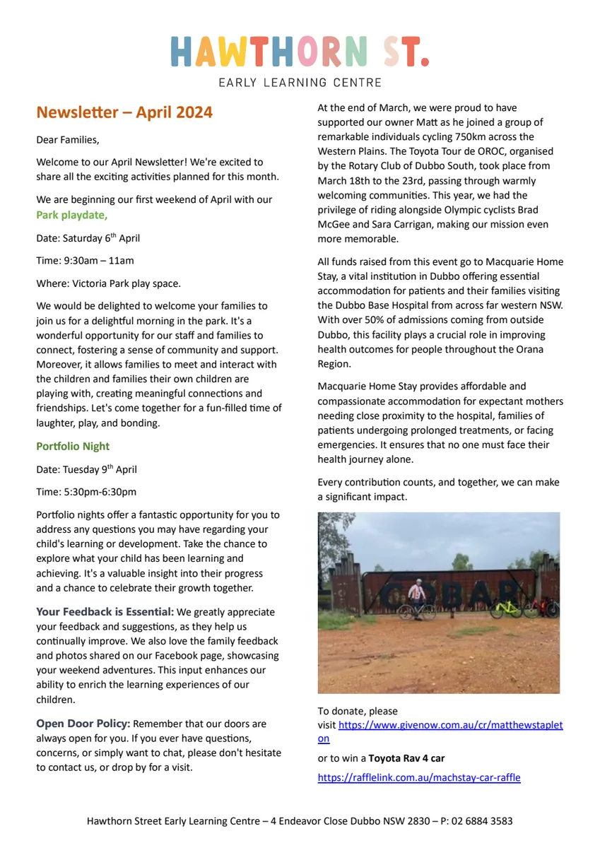 April 2024 Hawthorn Street newsletter cover