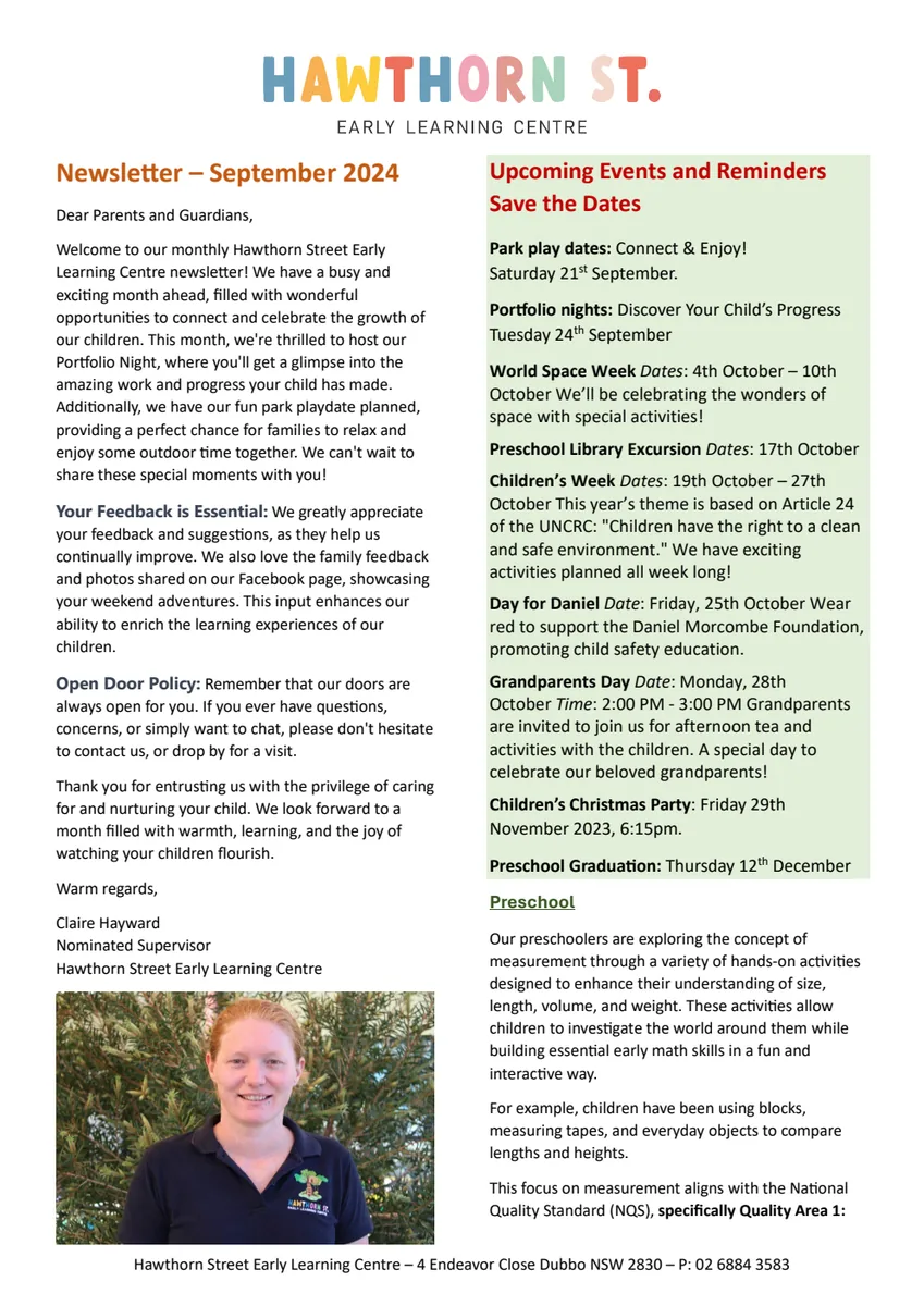 September 2024 Hawthorn Street newsletter cover
