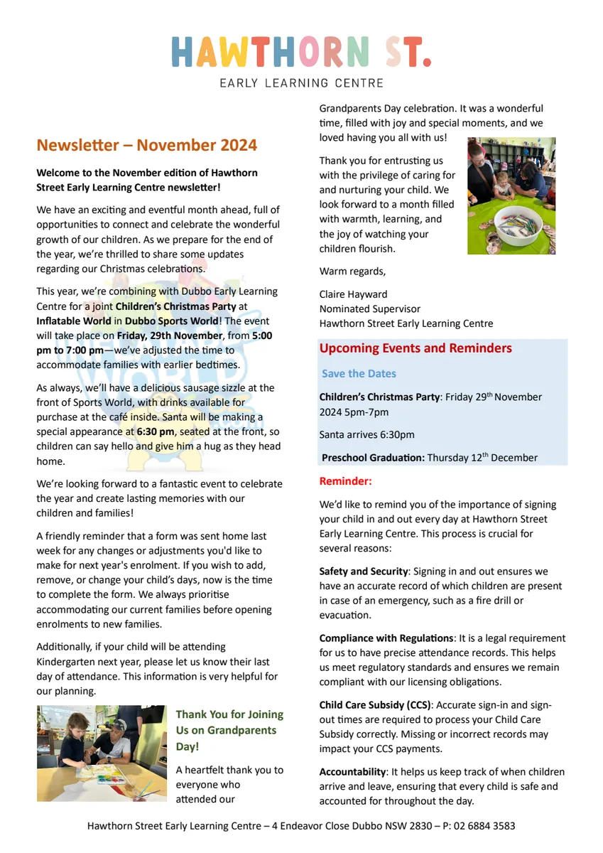 November 2024 Hawthorn Street newsletter cover