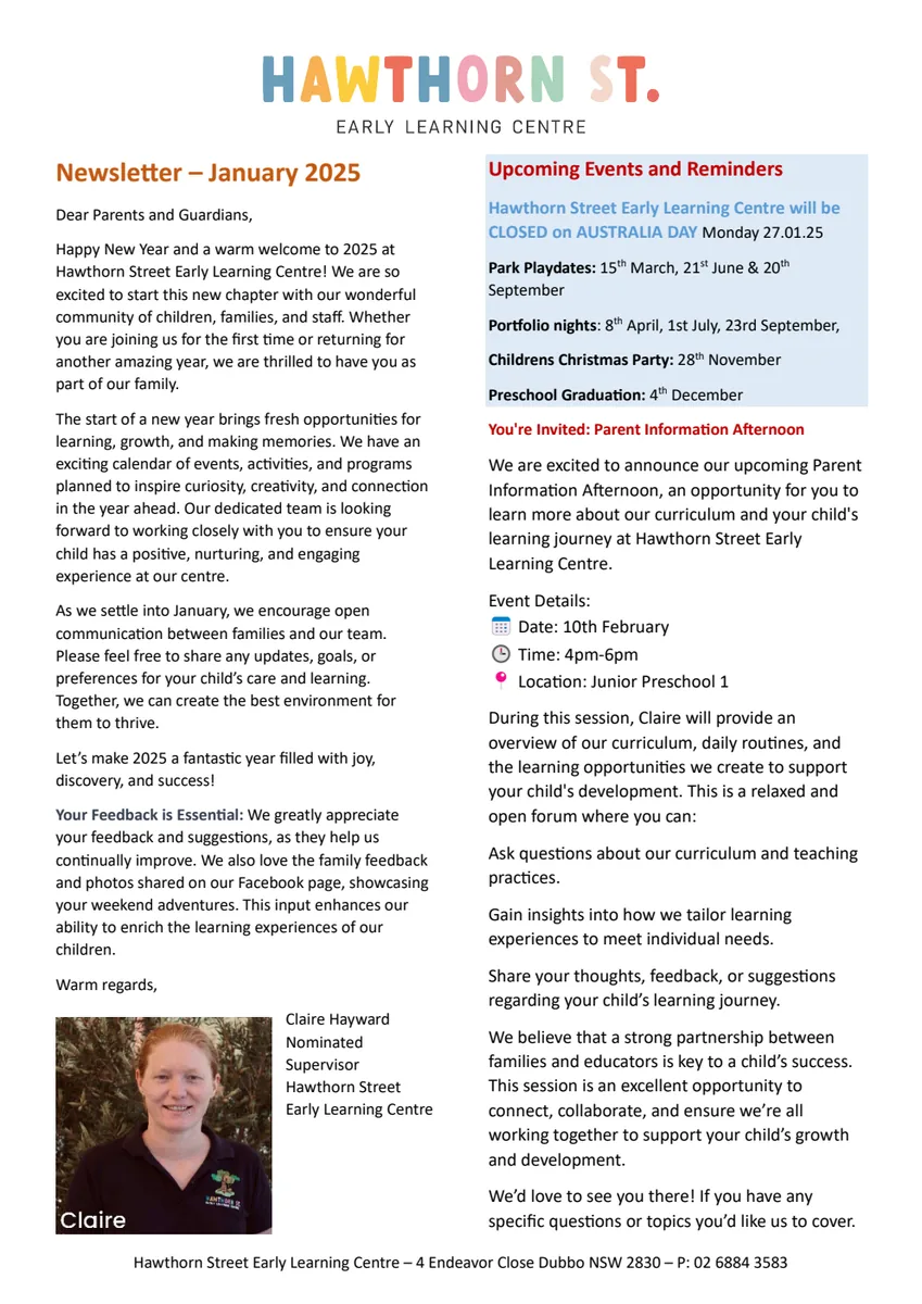 January 2025 Hawthorn Street newsletter cover
