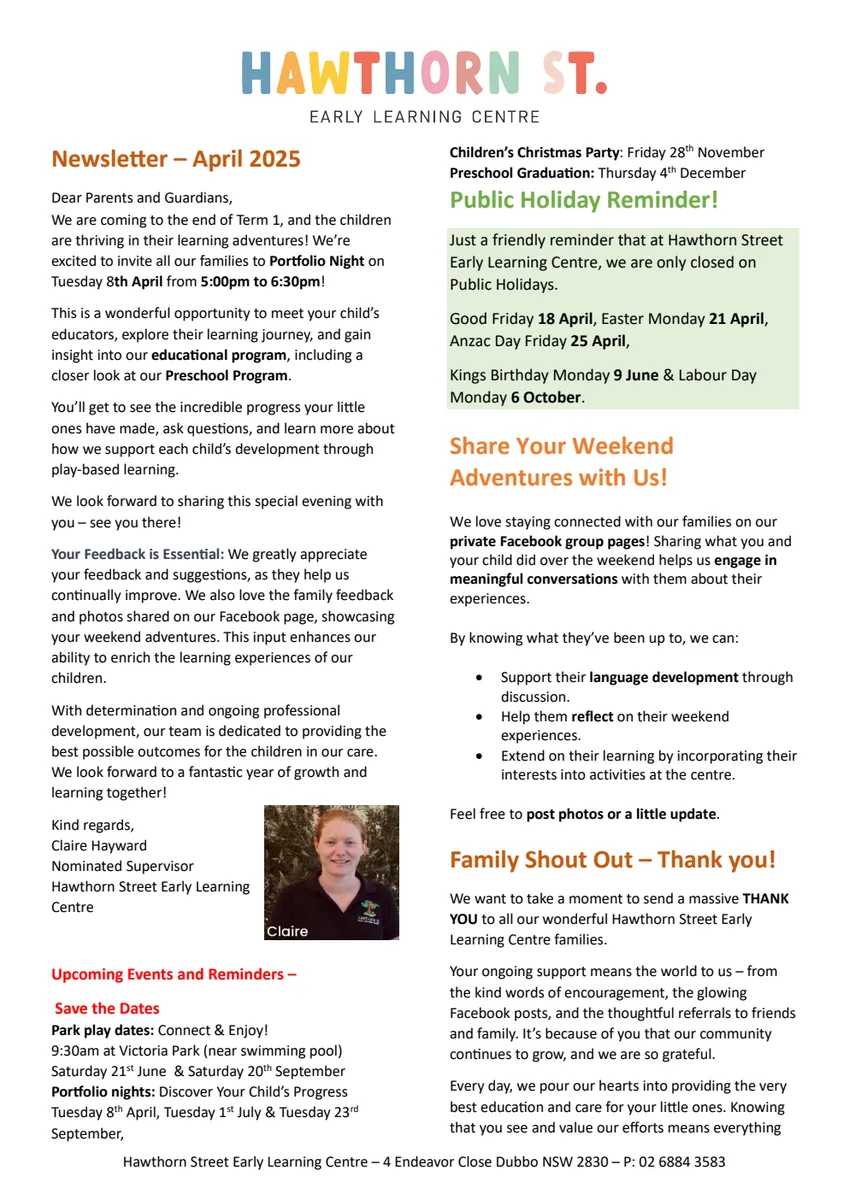 April 2025 Hawthorn Street newsletter cover
