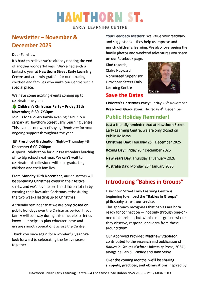 November–December 2025 Hawthorn Street newsletter cover